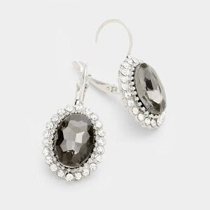 Black Crystal Oval Lever Back Earring NWT